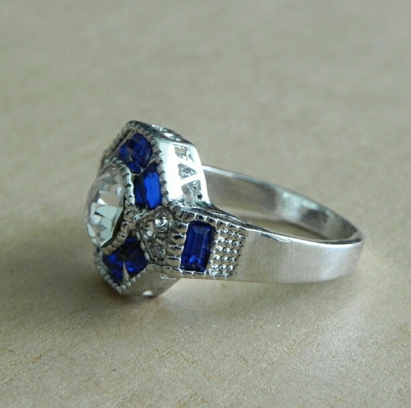 SOLD!!! Octagonal Halo Sapphire Ring Size 9 ( US ) - Picture 3 of 7